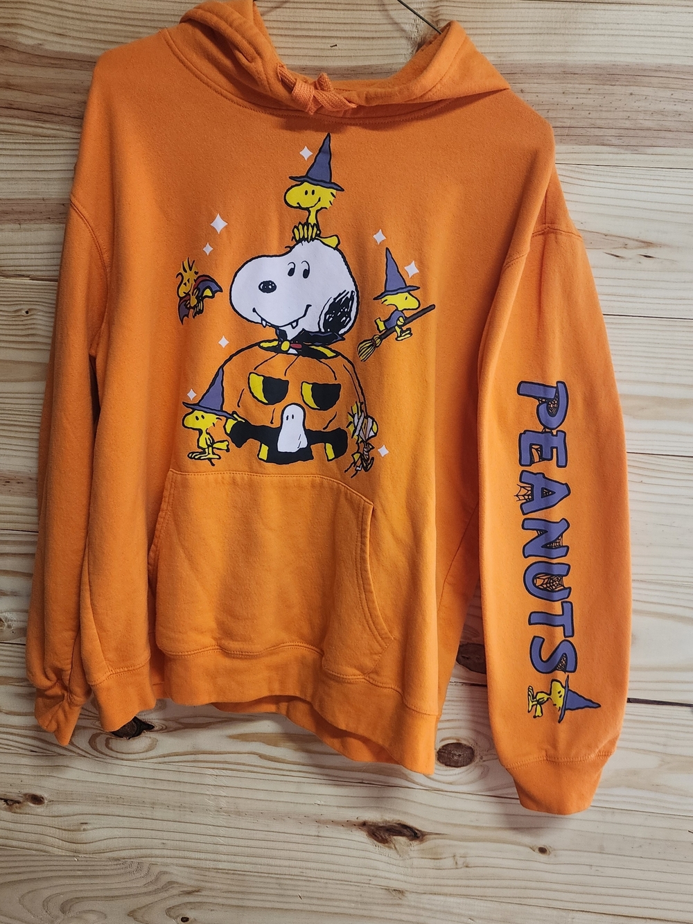 Peanuts Orange Halloween Snoopy & Woodstock Pullover Hoodie Size XL
